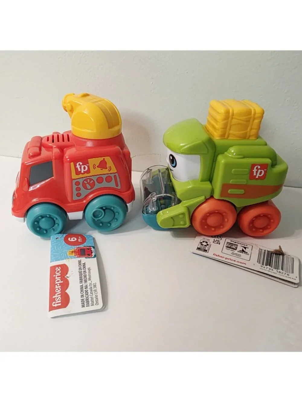 2 Fisher Price Rollin' Tractor Chime Fire Truck Push-Along Infant Toddler Toys
